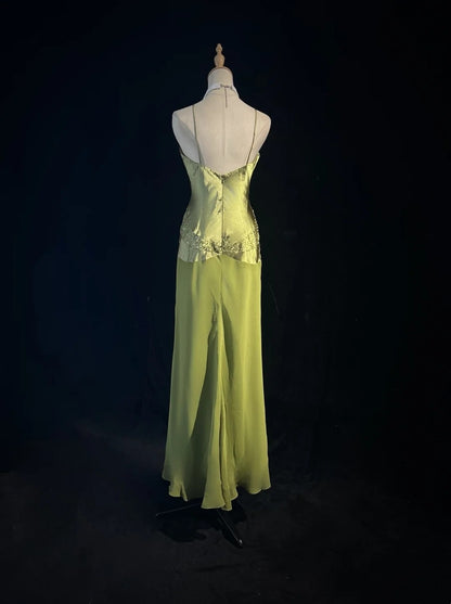 Modest Prom Dresses High Low Spaghetti Strap Green Satin Long Evening Outfits N3472