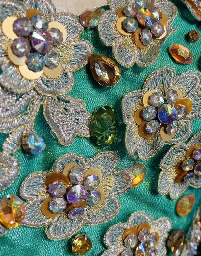Vintage Prom Dresses Mermaid Sweetheart Green Tulle 70s With Beads Appliqued Formal Gown N2533