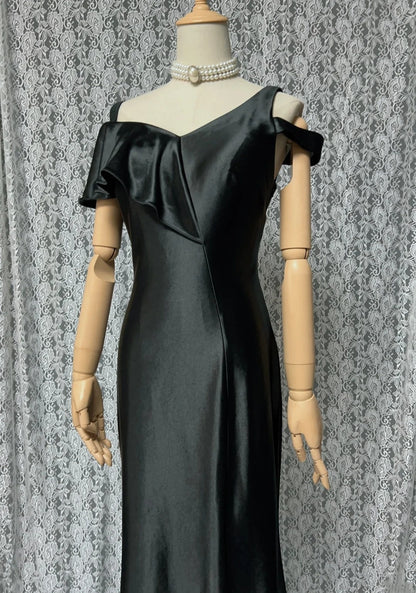Vintage Prom Dresses Mermaid Spaghetti Strap Black Tie Dress Sleeveless 1990s Long Formal Evening Gown N2637