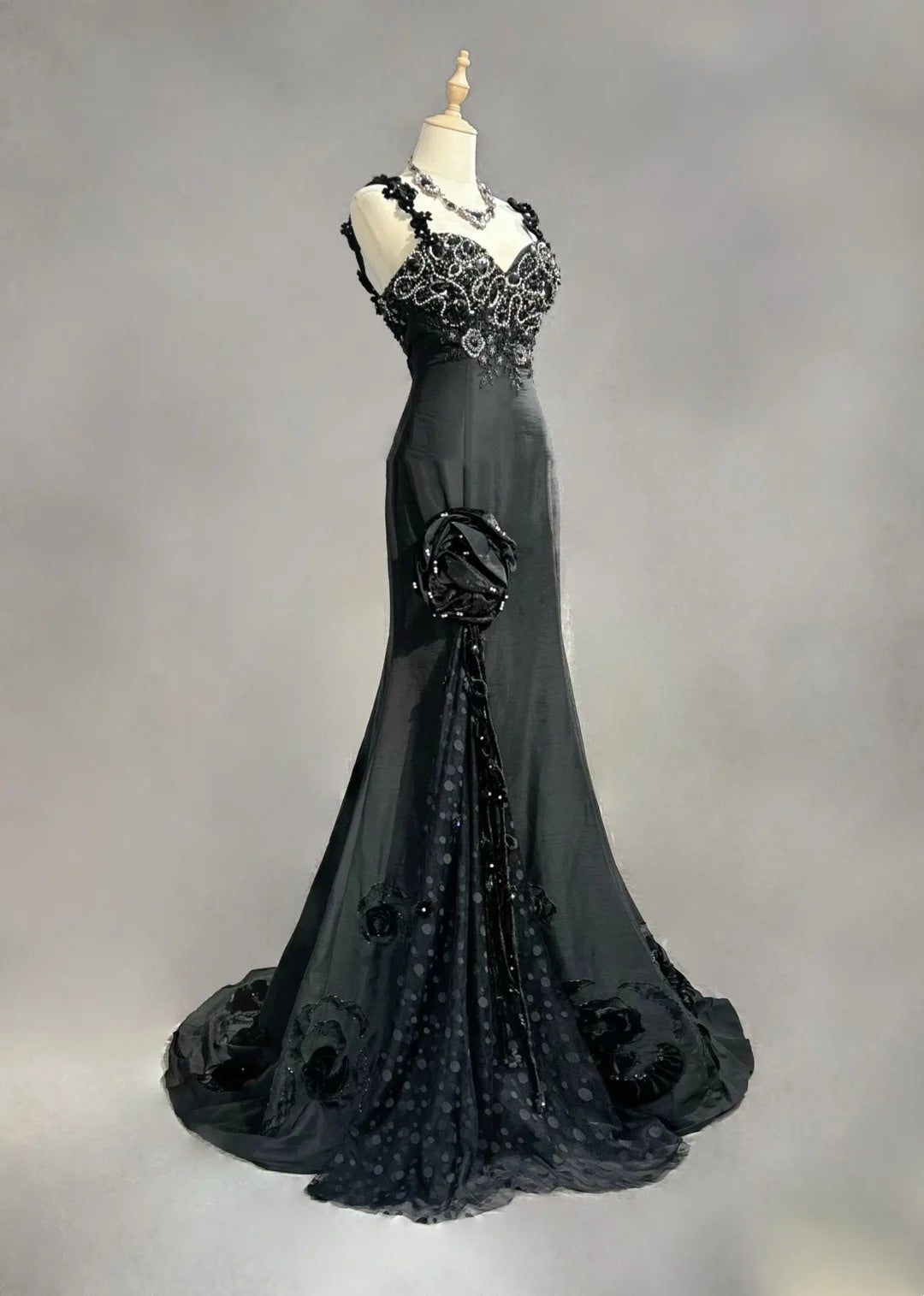 Vintage Prom Dresses Inspo Mermaid Spaghetti Strap Black Long 1990s With Beaded Appliqued Formal Gowns N3378