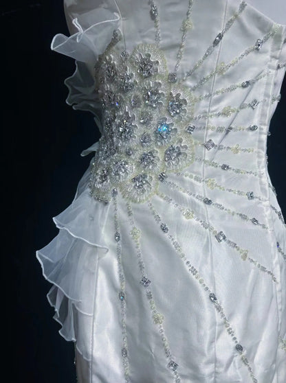 White Prom Dress Inspo Mermaid Sweetheart Beading Long Birthday Outfits Formal Party Gown RC0102