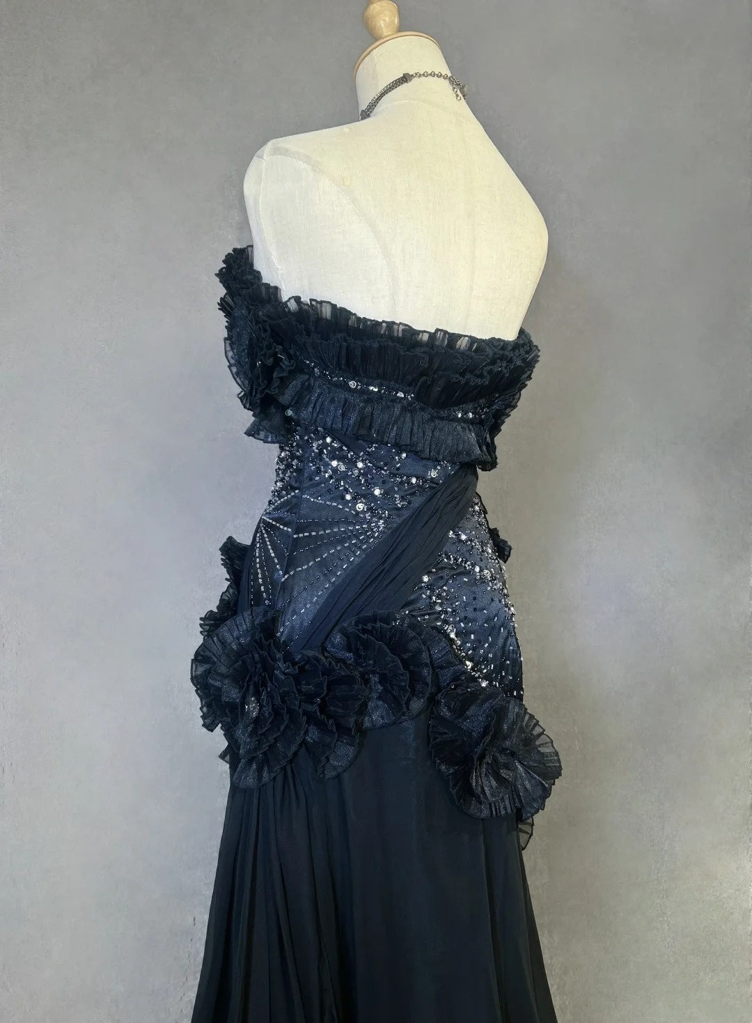 Vintage Prom Dresses Mermaid Sweetheart Black Tie Dress Chiffon With Beading 1980s Long Formal Gown N2621