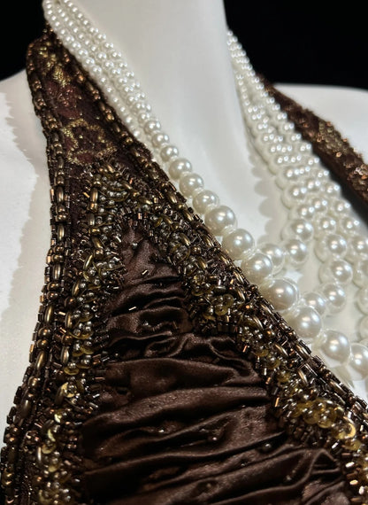 Retro A line Halter Chocolate Long Floor Length Prom Dresses Formal Party Outfits RB3949