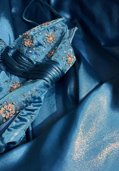 Vintage Prom Dresses Mermaid Spaghetti Strap Blue Satin 1990s Long Formal Evening Gown N2645