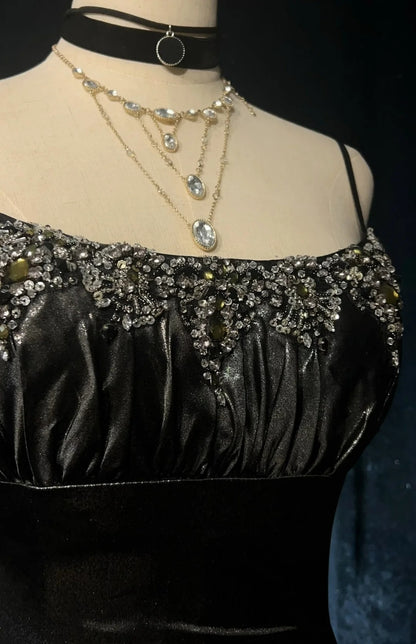 Vintage Prom Dresses Mermaid Halter Drop Waist With Beading 1970s Long Formal Gown N2618