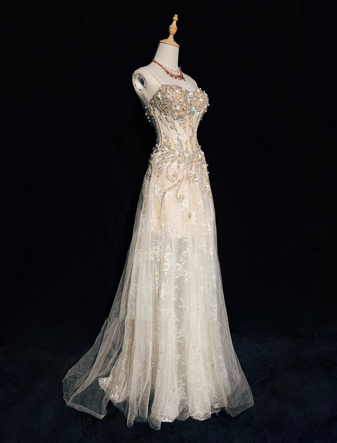 Vintage Prom Dresses 90s A line Spaghetti Strap Champagne Tulle Long Semi Formal Evening Outfits N3651