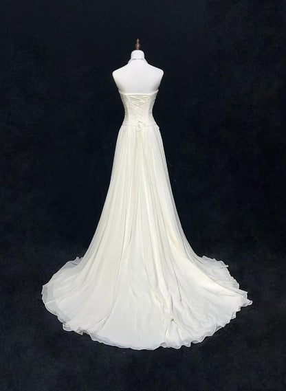 Timeless Wedding Dresses A Line Strapless White Chiffon With Appliqued Long Bridal Gown N3013