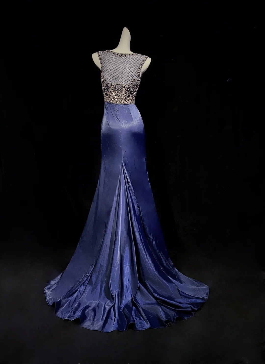Vintage Prom Dresses 1950s Mermaid Scoop Royal Blue Satin With Split Beads Sleeveless Evening Formal Outfits RB4333