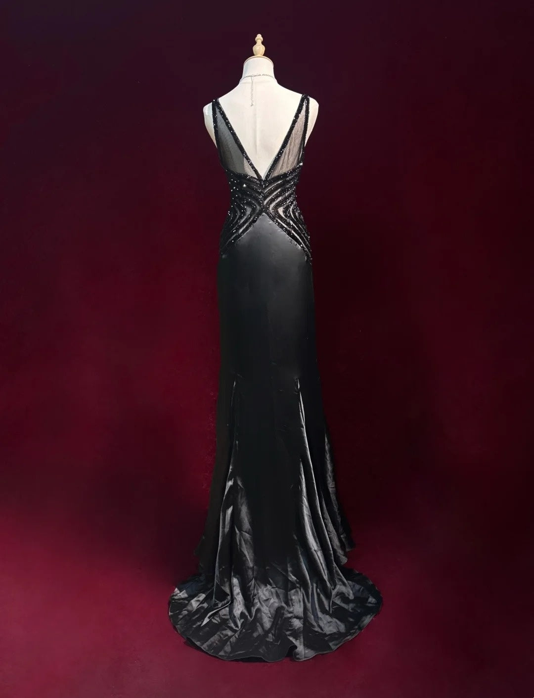 Black Prom Dress Inspo Mermaid Spaghetti Straps Satin With Beading Long Formal Party Gown RC0090