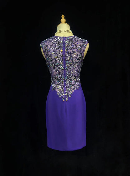 Pretty Sheath Sweetheart Purple Satin Short Mini Homecoming Dresses Hoco Gowns N2596