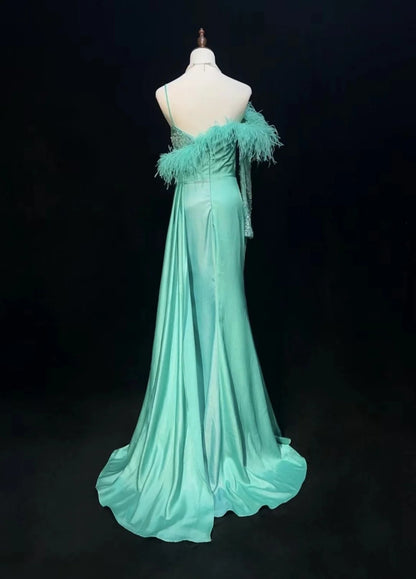Retro Gown Prom Vintage Dresses Mermaid One Shoulder Long Sleeve With Feathers 90s Formal Outfits N2327