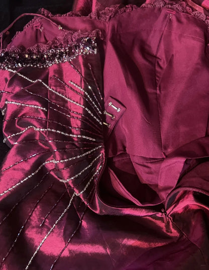 Vintage Prom Dresses Mermaid Spaghetti Strap Grape With Beading Taffeta 90s Long Formal Gown N2886