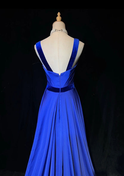 Vintage Prom Dresses Mermaid Royal Blue Velvet Sleeveless With Beading 90s Long Formal Gown N2902