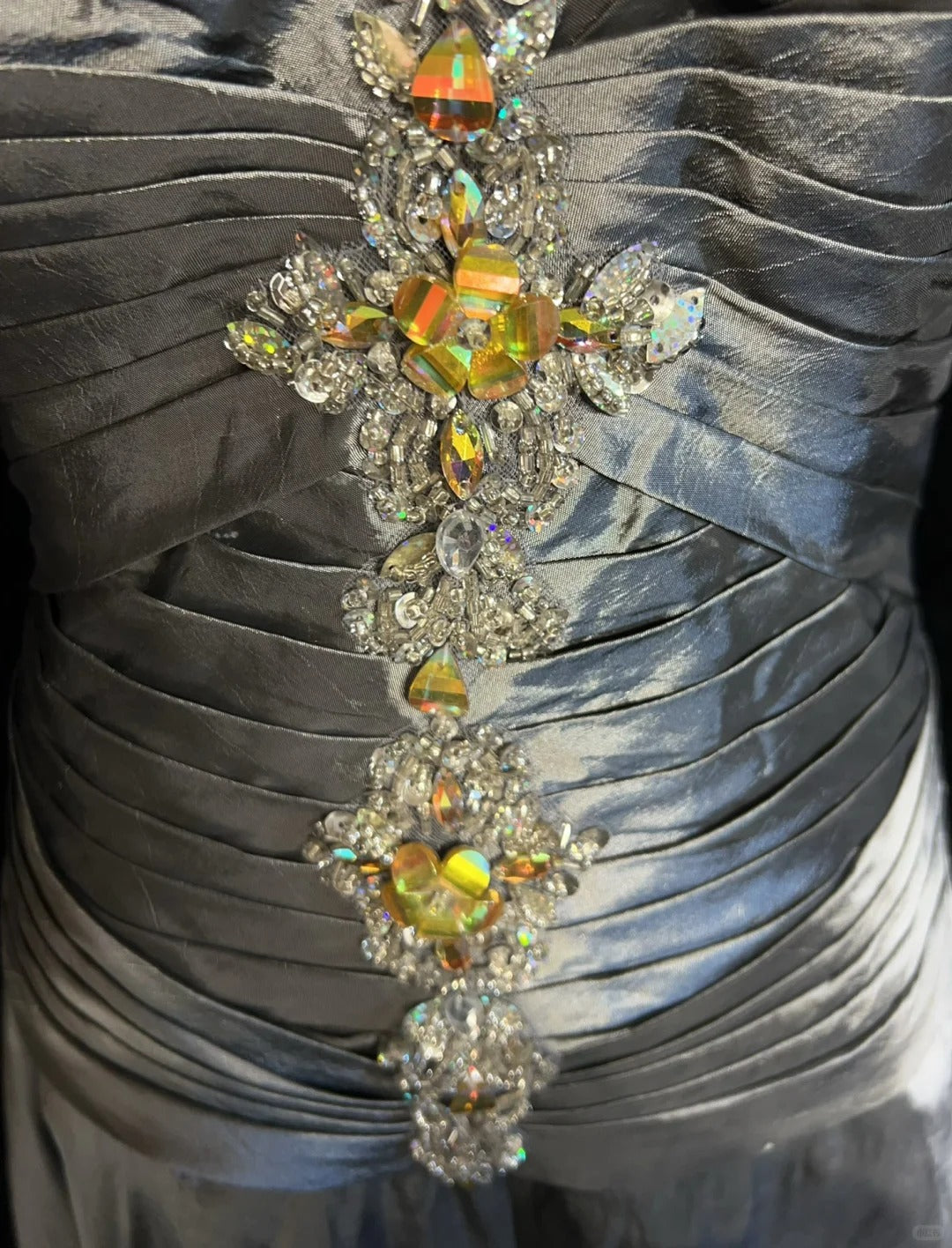 Vintage Prom Dresses Inspo A line Halter Grey Drop Waist Satin 80s Long Formal Gowns With Beads N2863
