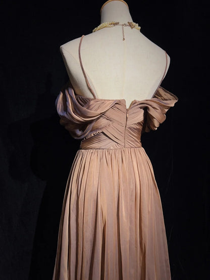 Vintage Prom Dresses 80s A Line Spaghetti Strap With Ruffled Long Evening Outfits N3454