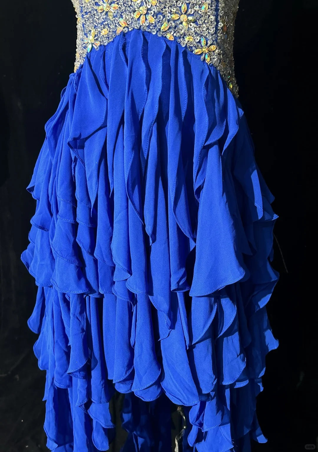 Vintage Prom Dresses 1950s High Low One Shoulder Royal Blue Chiffon With Layered Tiered Sleeveless Evening Formal Outfits RB4326