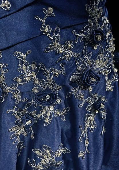 Navy Blue Prom Dress Inspo Mermaid One Shoulder Lace Satin 18th Birthday Outfits Formal Party Gown RC0116