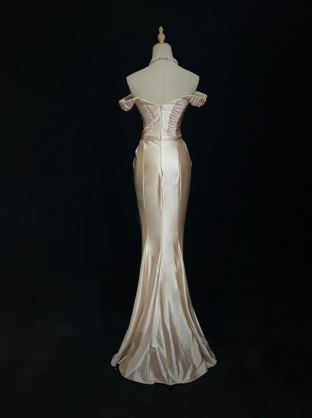 Vintage 90s Prom Dresses Mermaid Off The Shoulder Champagne Satin Long Prom Gown N3010