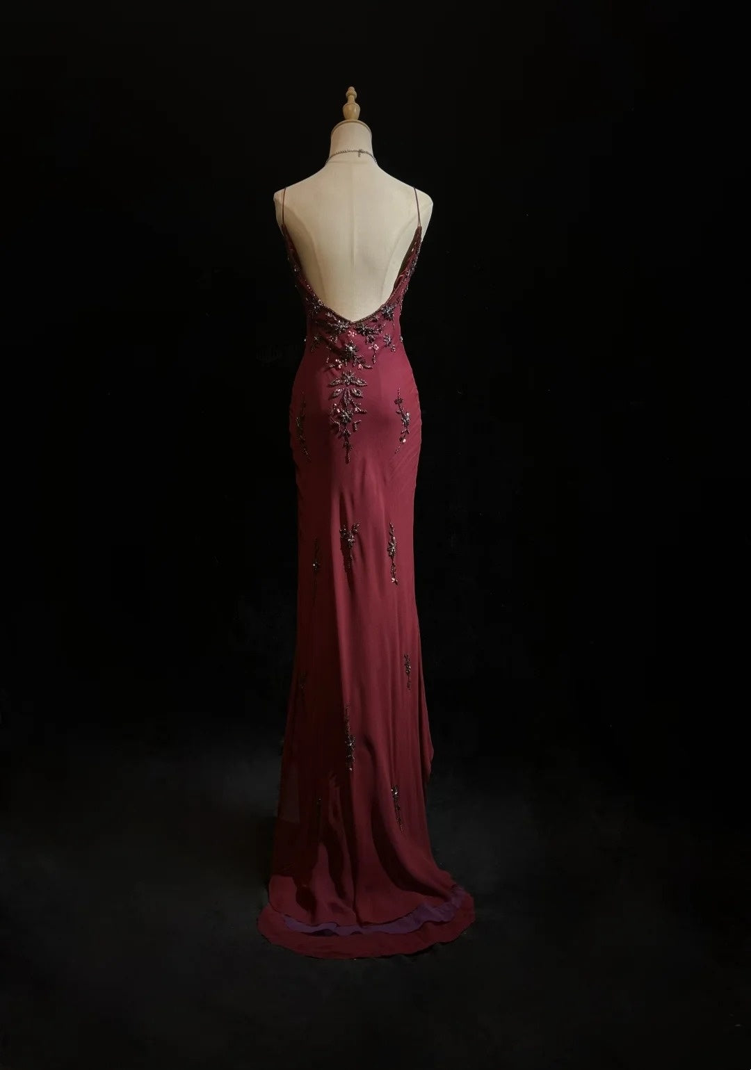Unique Prom Dresses High Low Spaghetti Strap Burgundy Sleeveless With Beading Semi Formal Evening Dress N3794