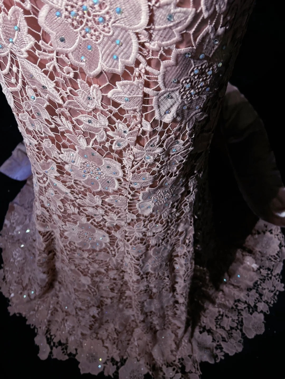 Vintage Prom Dresses Mermaid V Neck Pink Lace With 3d Flowers 1950s Long Formal Gown N2594
