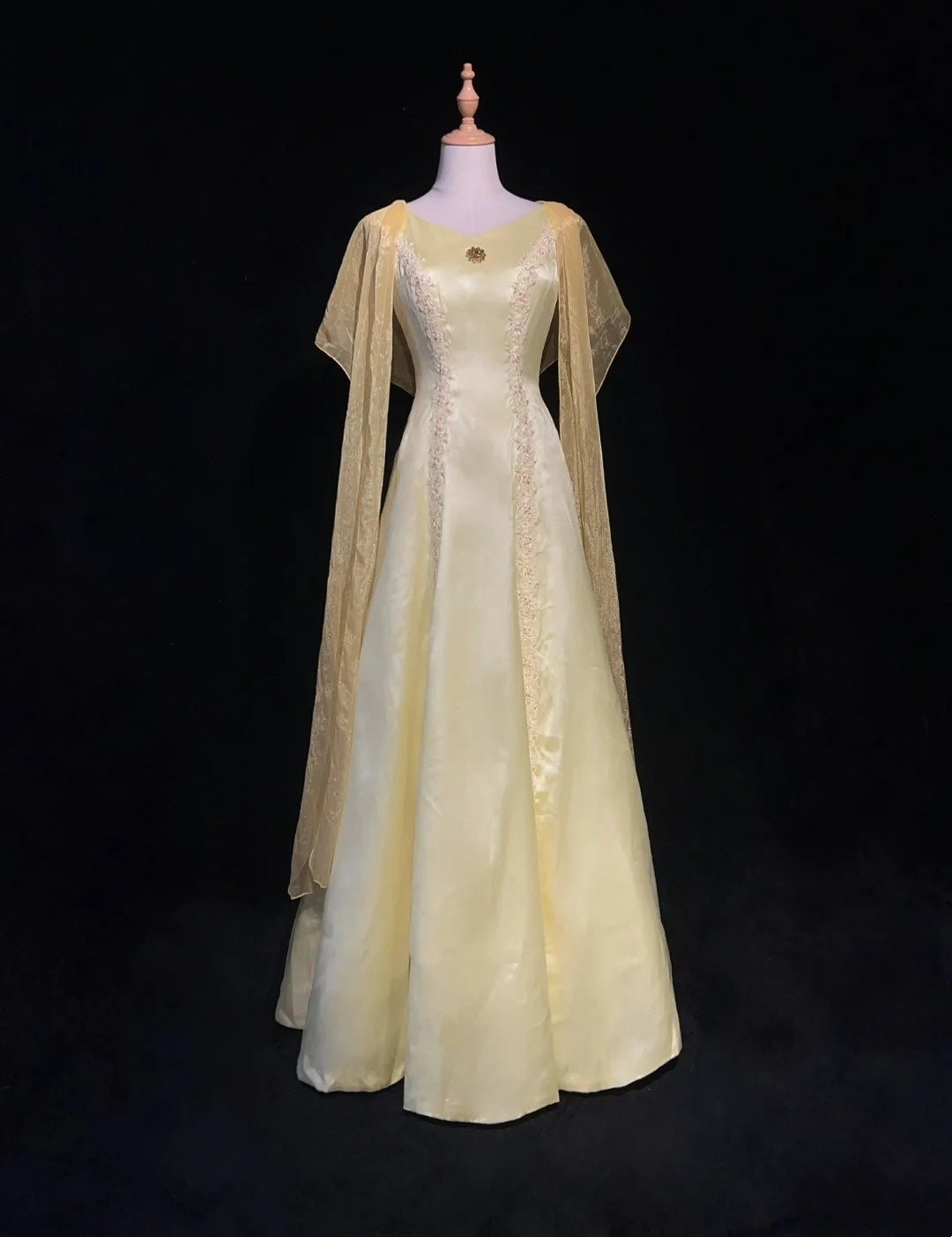 Vintage Prom Dresses 1950s Retro Classy A line Scoop Yellow Satin Evening Outfits With Scarf N3011