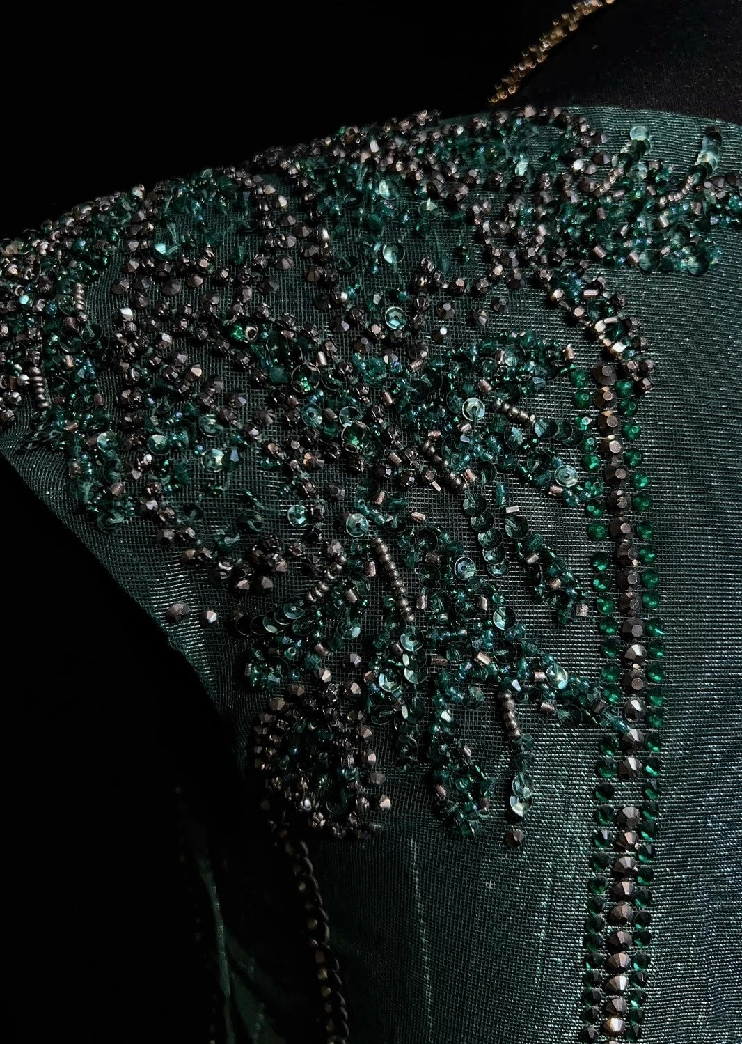 Vintage Prom Dresses A line Scoop Dark Green Tulle With Beading 90s Formal Gown N2590