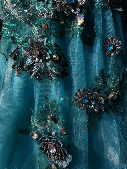 Vintage Prom Dresses Inspo Mermaid Straps Tulle Blue Long 1990s With Lace Appliqued Formal Gowns N3360