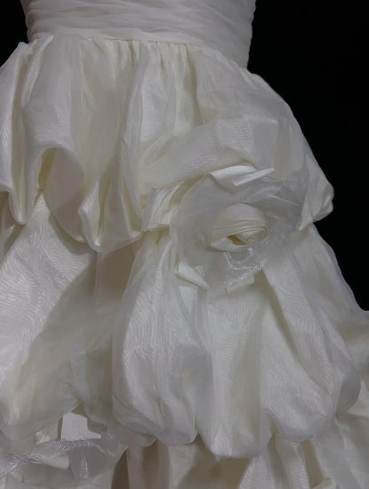 Timeless Wedding Dresses Sheath One Shoulder White Organza With Ruffled Short Bridal Gown N3005