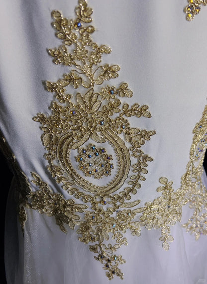 Vintage Prom Dresses Inspo Mermaid Spaghetti Strap White With Gold Lace For Women Formal Dress N3221