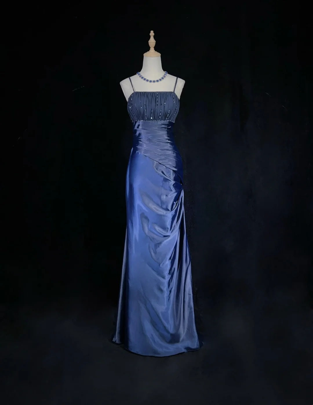 Elegant Prom Dresses Mermaid Spaghetti Strap Navy Blue With Cape Sleeveless Long Formal Gown N2880