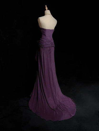 Vintage Prom Dresses 1960s Mermaid Sweetheart Purple Chiffon Long Prom Gown N3102