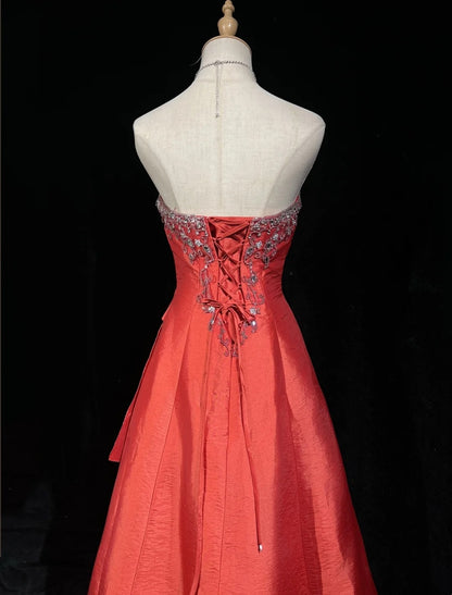 Glamour Prom Dresses Ball Gown Sweetheart Rust Red With Beading Formal Evening Outfits N3818