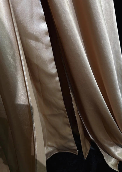 Vintage Prom Dresses Inspo A Line V Neck Gold Satin Long 1990s With Beading Formal Gowns N3347