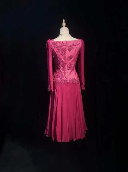 Cute A line Square Hot Pink Chiffon Knee Length Party Dress Cocktail Gown Homecoming Dresses N3850