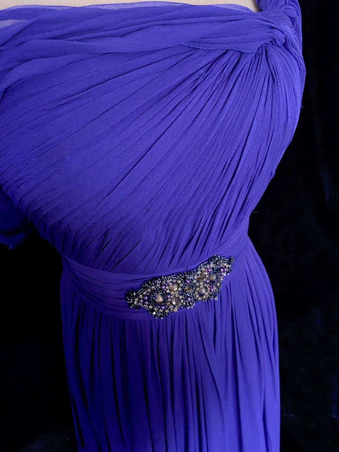 Modest Prom Dresses A line Spaghetti Strap Royal Blue Chiffon Sleeveless Formal Evening Dress N3844