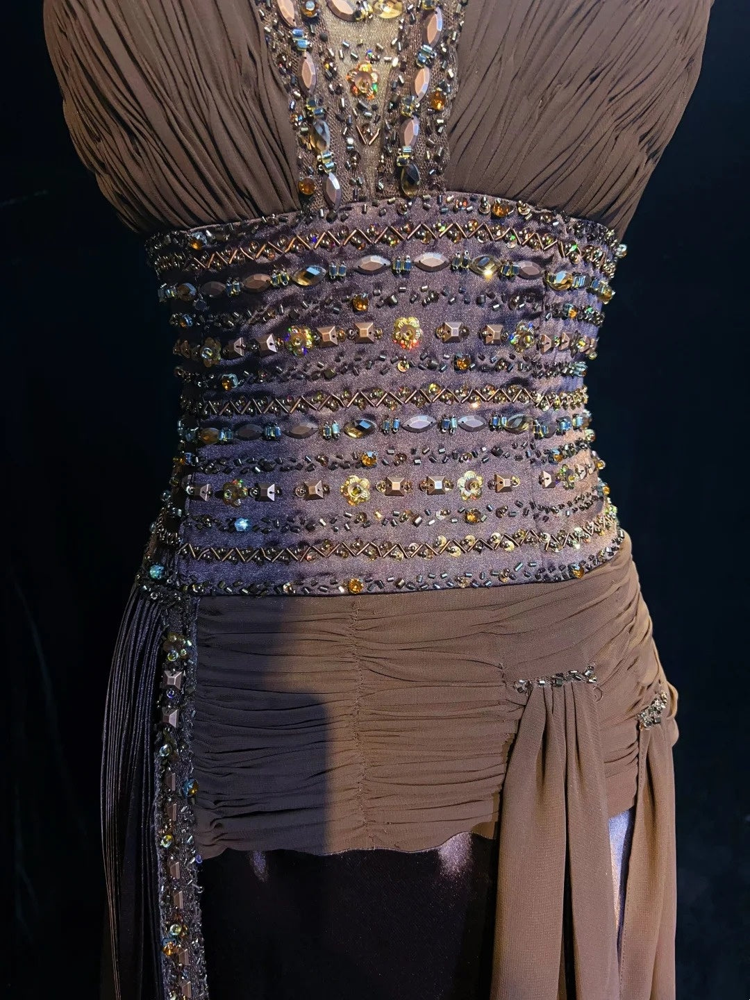 Vintage Prom Dresses Mermaid Chocolate Chiffon V Neck With Beading Long Formal Dress N2453