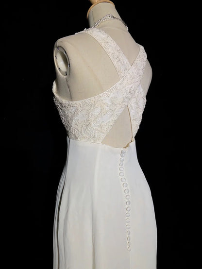 Vintage Prom Dresses Inspo A line Scoop Neck Chiffon Ombre White Yellow With Lace For Women Formal Dress N3253