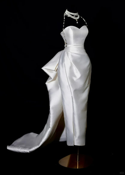 Plain Wedding Dresses Sheath Sweetheart Satin Pleated Brides Dress Fitted Long Bridal Gowns AB2530