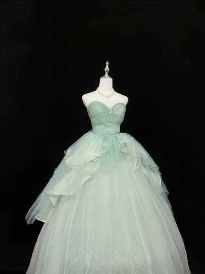 Sweet 16 Dresses Long Ball Gown Sweet Sixteen Long Birthday Dress Strapless Sage Green Formal Gown RC0362