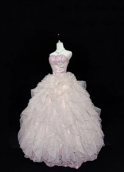 Sweet 16 Dresses Long Ball Gown Sweet Sixteen Long Birthday Dress Strapless Pink Formal Gown RC0299