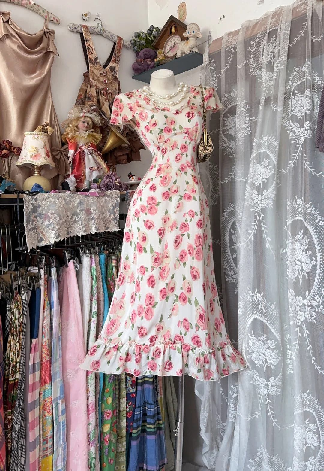 Bright Mermaid Floral Pink Chiffon Midi Senior High School Grad Homecoming Dresses Birthday Dress RB4478