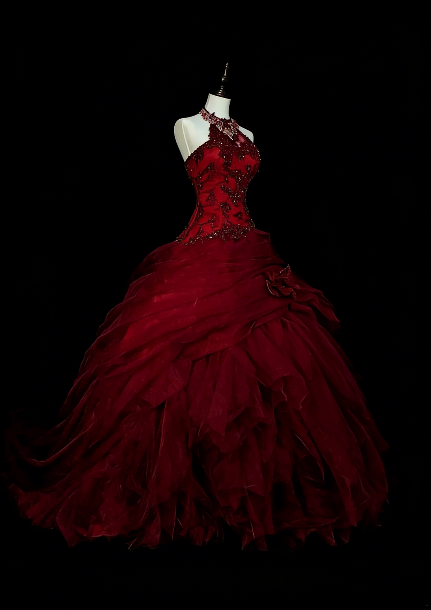 Vintage Ball Gown Halter Burgundy Tulle Sweet 16 Dresses Quinceanera Dress Long 15 Vestidos De Fiesta N1480