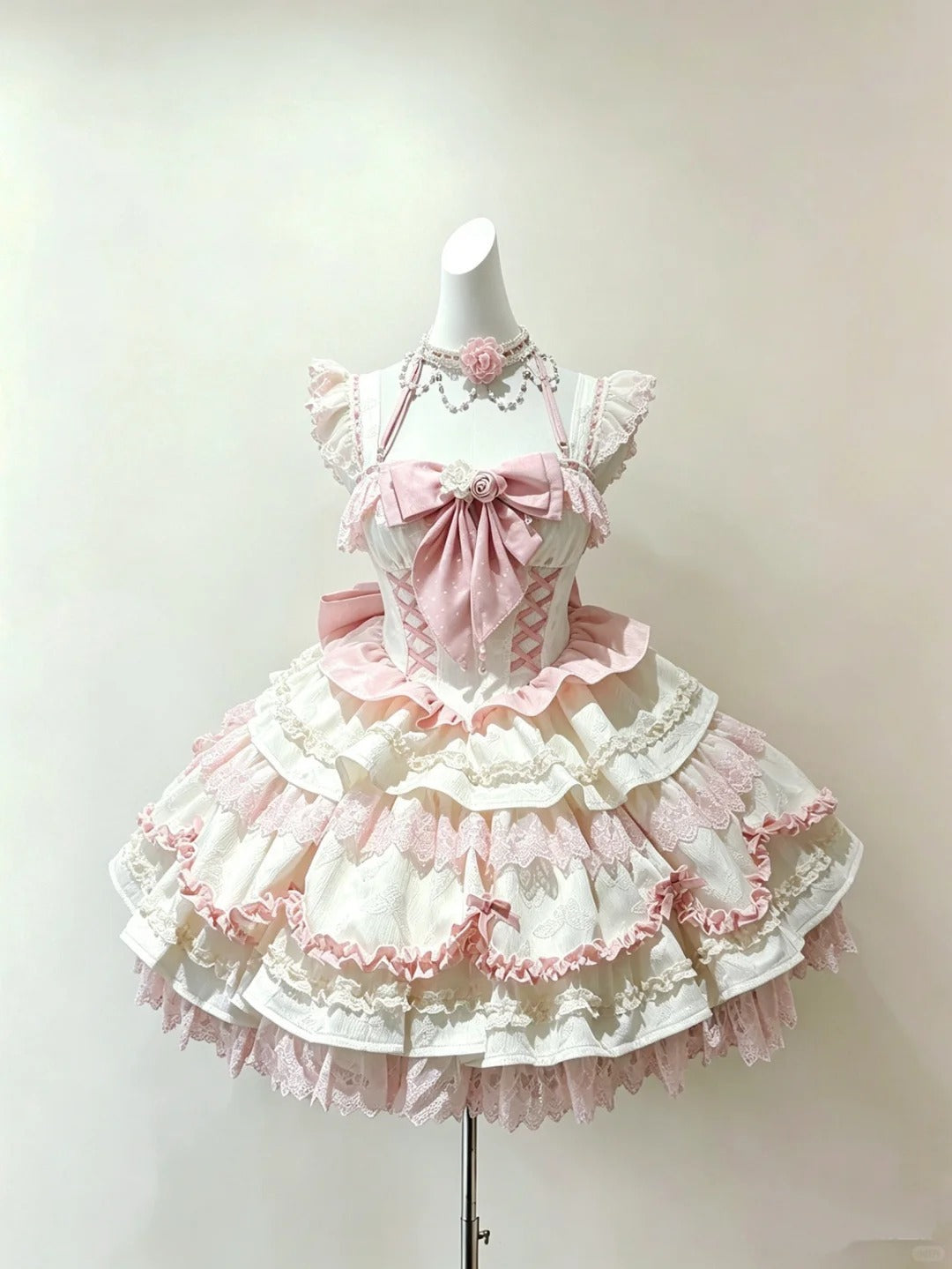 Cute Ball Gown Square Neck Ivory Pink With Tiered Layers Outfit Party Lolita Dresses Inspo Senior 16th Birthday Homecoming Dress RB4800
