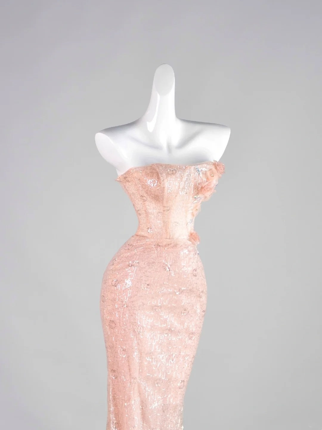 Classy Mermaid Pink Strapless Sequin Sleeveless Senior Prom dresses High School Formal Dress N1287