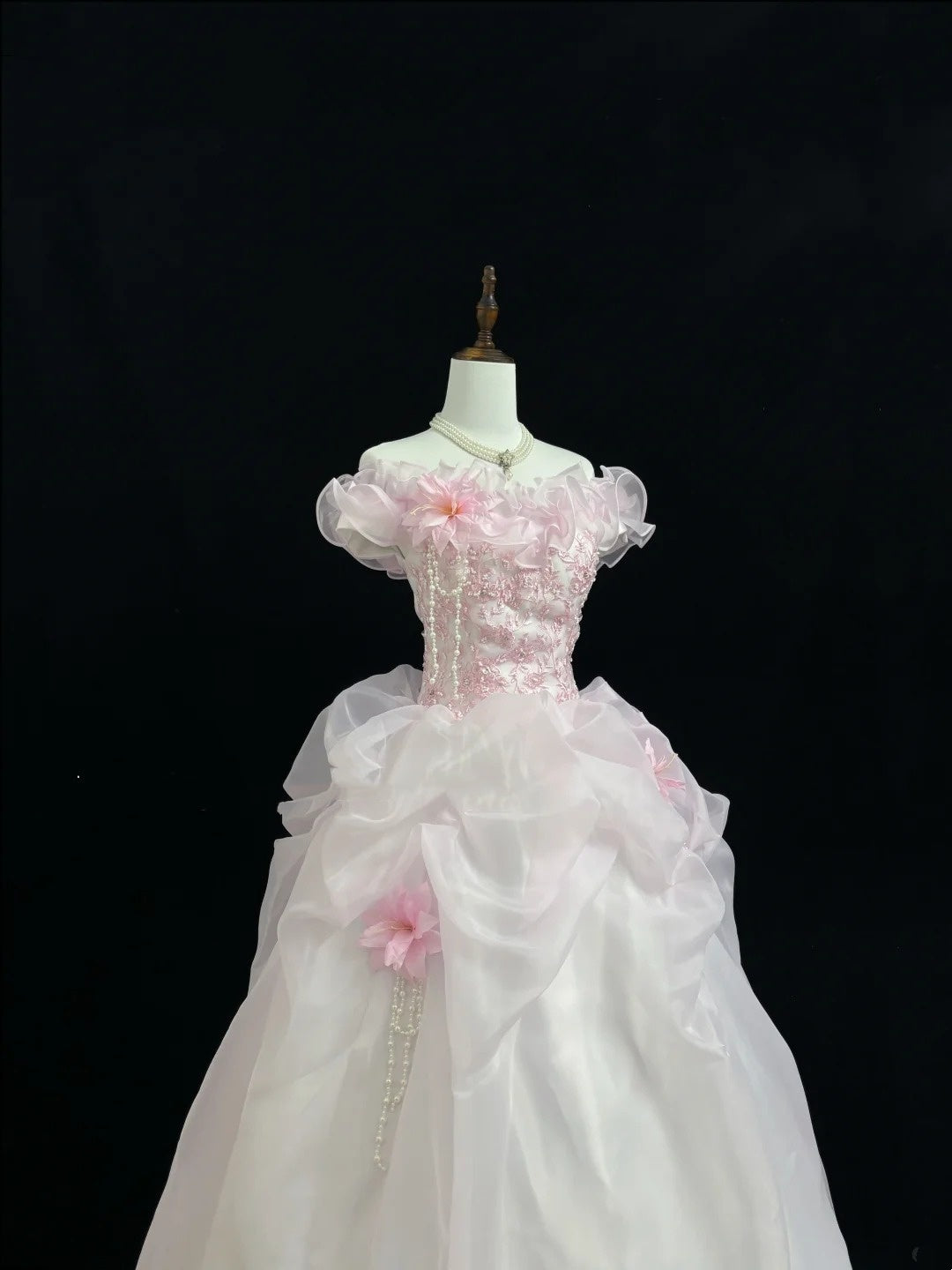 Pink Sweet 16 Dresses Long Ball Gown Off Shoulder With Ruffled Lace Sweet Sixteen Birthday Gown RC0230