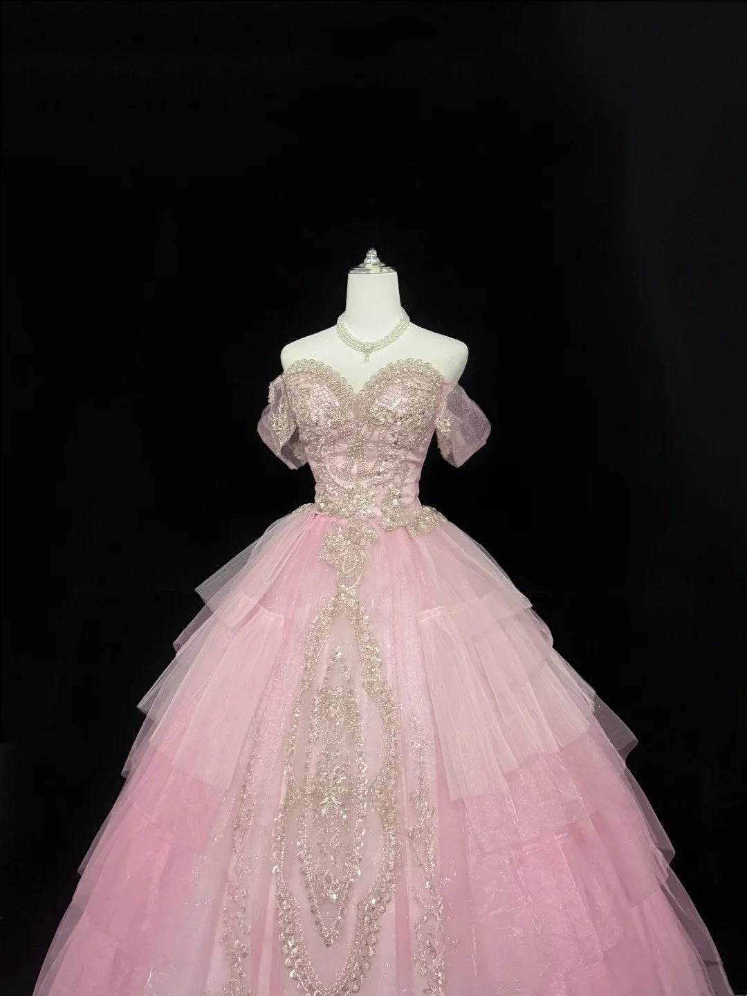 Sweet 15 Quinceanera Dress Ball Gown Off Shoulder Pink With Gold Lace Sleeves Long 15th Birthday Gown RC0318