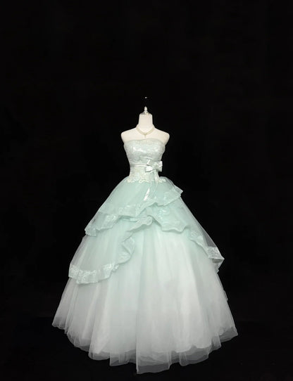 Sweet 16 Dresses Long Ball Gown Sweet Sixteen Long Birthday Dress Lace Strapless Mint Green Formal Gown RC0348