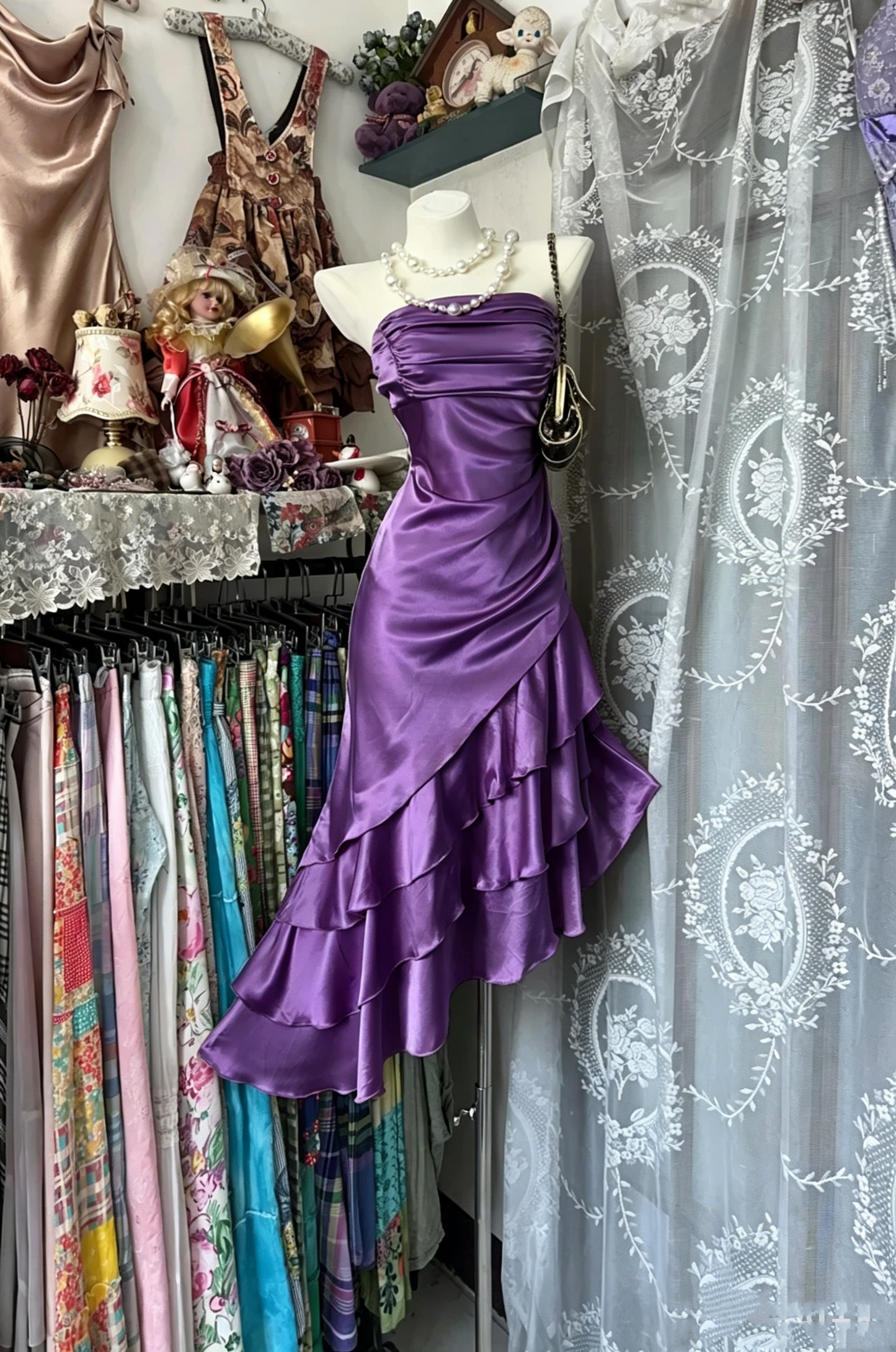 Vintage Mermaid Strapless Champagne Satin Mid Length Graduation Birthday Outfits Homecoming Dresses N3740