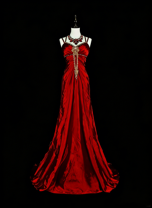 Vintage Prom Dresses Aesthetic 1950s Retro Mermaid Dark Red Backless Long Party Dress N2023