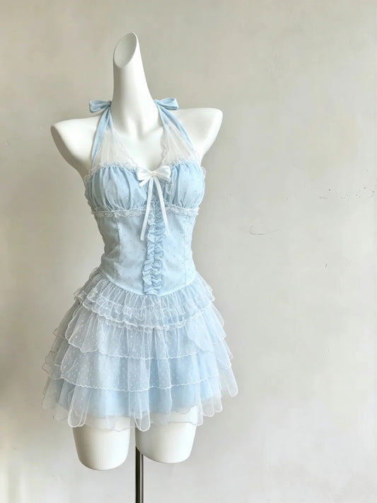 Cute A line Halter Light Sky Blue Mini 9th Grade Short Senior Inspo Birthday Party Outfits Homecoming Dresses RB3284